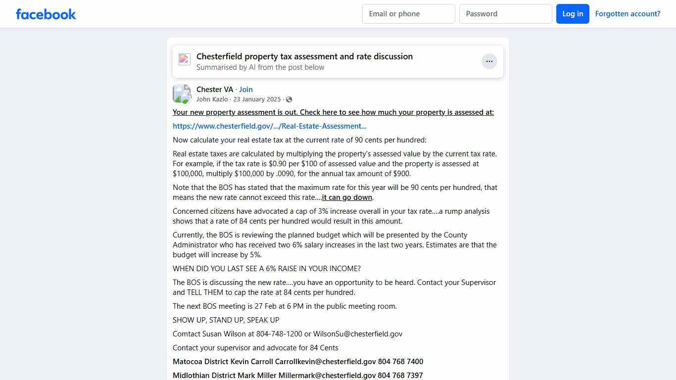 Chester VA **Your new property assessment is out Facebook